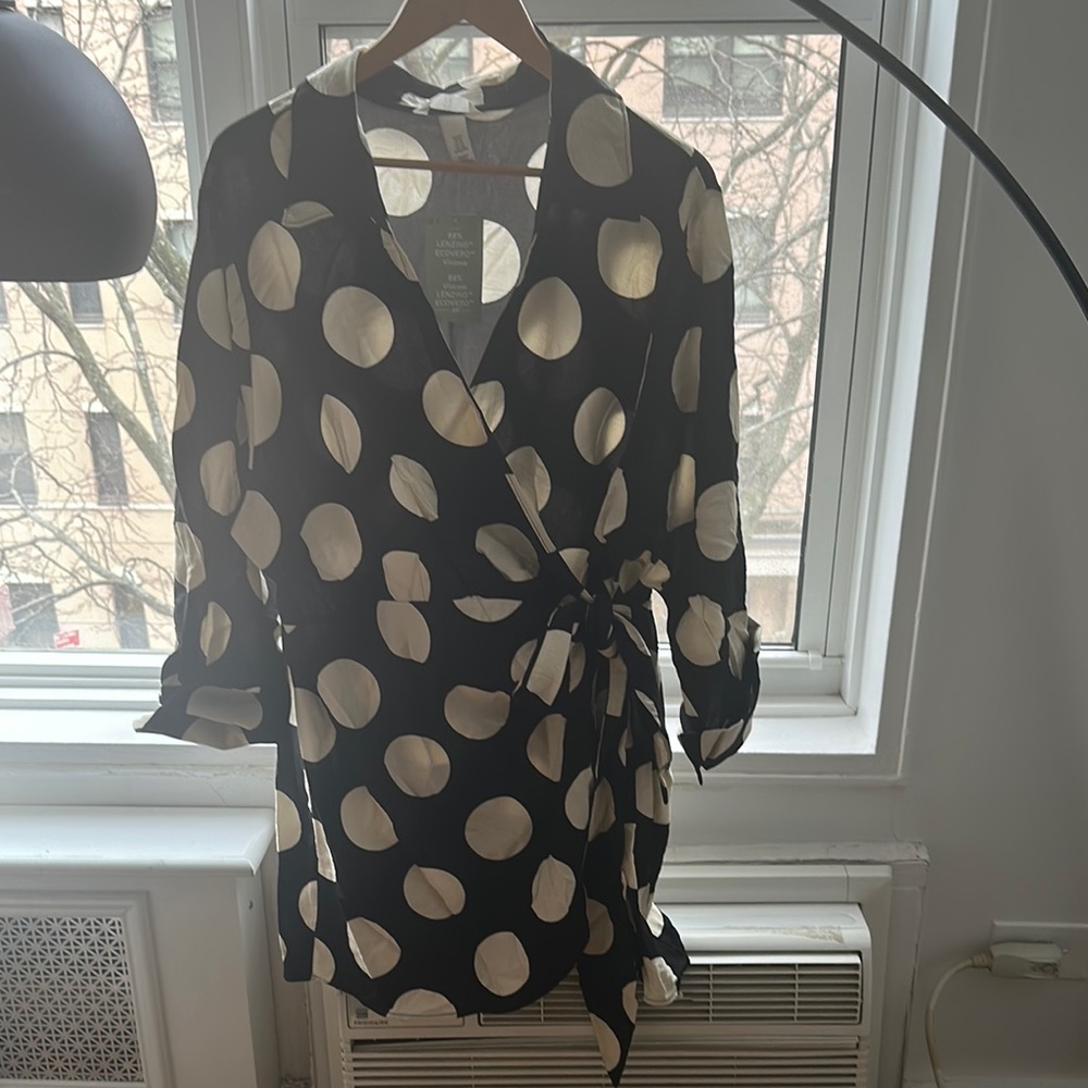 Black and Cream Polka Dot Wrap Dress